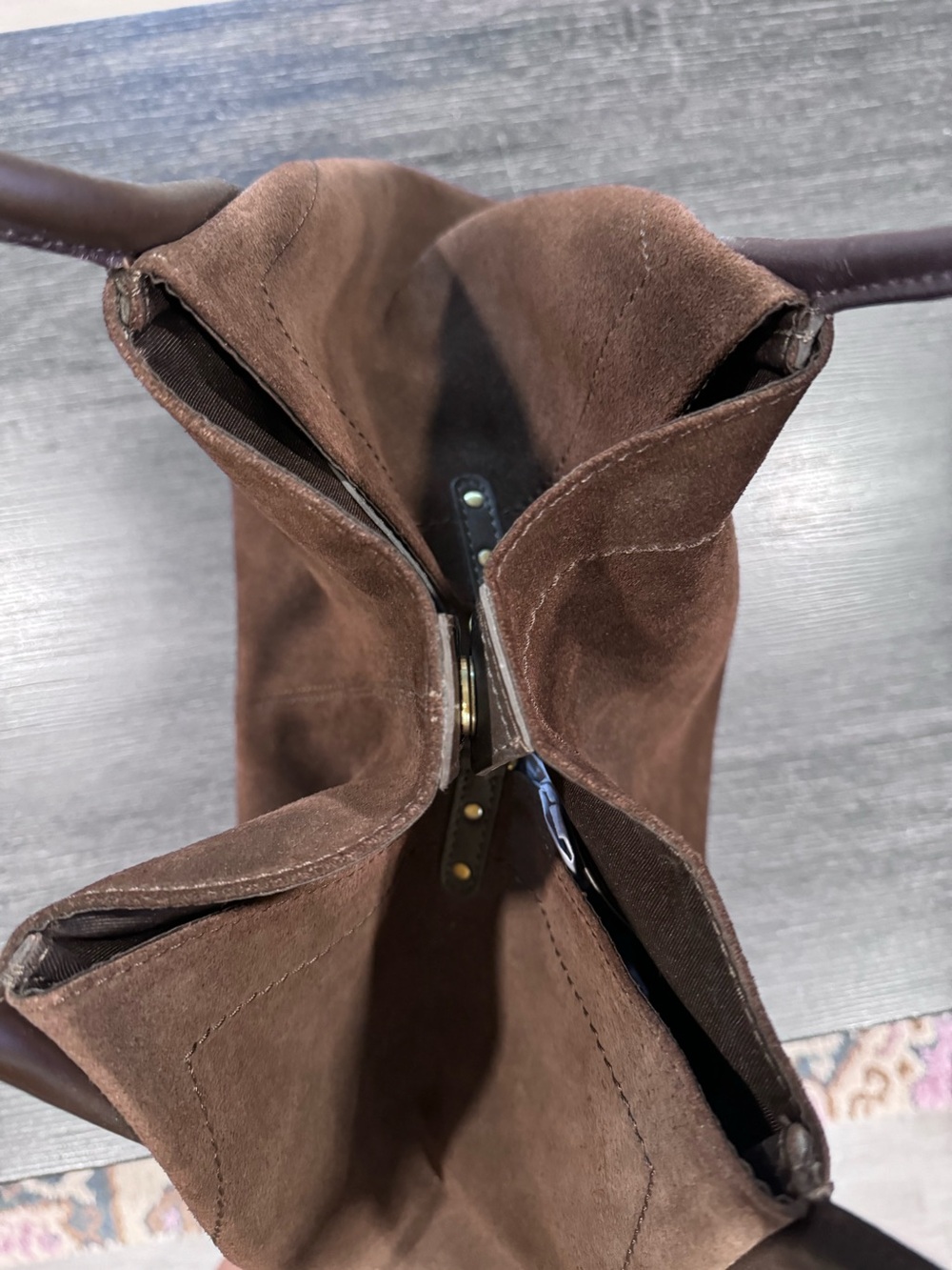 Women's Suede Tote Bag in Dark Brown - Picture 5 of 14